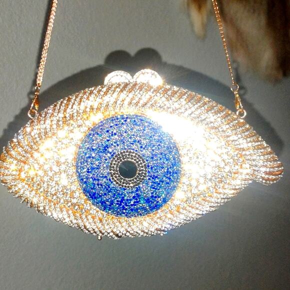 Evil Eye Rhinestone Bling Purse | Sparkly Structured Handbag NIB - Picture 4 of 12